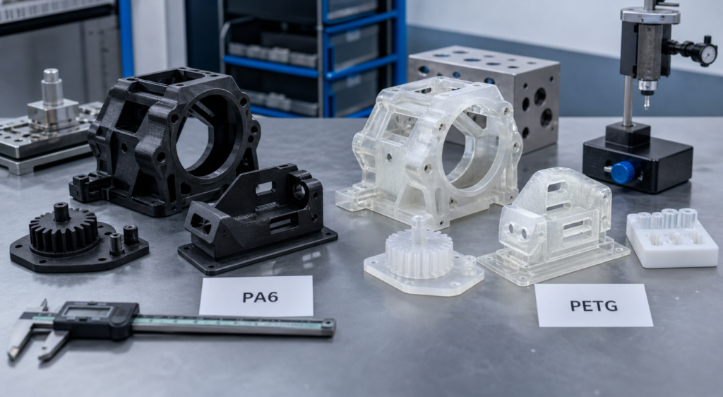엔지니어링 워크스테이션에서 제작된 기능성 프린팅 부품에 대한 PA6 대 PETG 비교